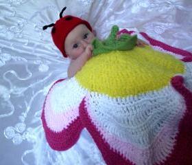 Baby girl boy LADY BUG hat antennas unigender photography props 0-3 red black