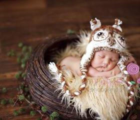 HAT Genuine baby boy girl OWL hat photography props newborn to 3 months handmade in Canada