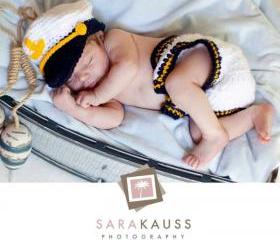 HAT only Baby boy girl unigender sailor navy captain hat newborn to 3 months hand made in Canada photography props